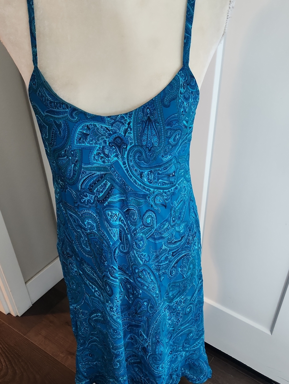 Teal Paisley Slip Dress with Spaghetti Straps